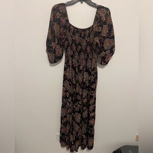 Angie Black Floral midi dress